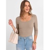 image:imageANRABESS Womens 34 Sleeve Tops Scoop Neck Fitted Ribbed Tee ShirtsKhaki