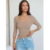 image:imageANRABESS Womens 34 Sleeve Tops Scoop Neck Fitted Ribbed Tee ShirtsKhaki