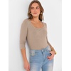 image:imageANRABESS Womens 34 Sleeve Tops Scoop Neck Fitted Ribbed Tee ShirtsKhaki