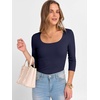 image:imageANRABESS Womens 34 Sleeve Tops Scoop Neck Fitted Ribbed Tee ShirtsNavy Blue