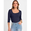 image:imageANRABESS Womens 34 Sleeve Tops Scoop Neck Fitted Ribbed Tee ShirtsNavy Blue