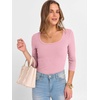 image:imageANRABESS Womens 34 Sleeve Tops Scoop Neck Fitted Ribbed Tee ShirtsPink
