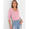 image:imageANRABESS Womens 34 Sleeve Tops Scoop Neck Fitted Ribbed Tee ShirtsPink