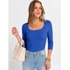 image:imageANRABESS Womens 34 Sleeve Tops Scoop Neck Fitted Ribbed Tee ShirtsRoyal Blue