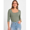image:imageANRABESS Womens 34 Sleeve Tops Scoop Neck Fitted Ribbed Tee ShirtsSage Green