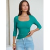 image:imageANRABESS Womens 34 Sleeve Tops Scoop Neck Fitted Ribbed Tee ShirtsTeal