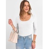 image:imageANRABESS Womens 34 Sleeve Tops Scoop Neck Fitted Ribbed Tee ShirtsWhite