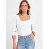 image:imageANRABESS Womens 34 Sleeve Tops Scoop Neck Fitted Ribbed Tee ShirtsWhite