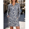 image:imageANRABESS Womens Long Sleeve Half Zip Mini DressApricot Blue Floral
