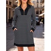 image:imageANRABESS Womens Long Sleeve Half Zip Mini DressBlack White Stripe