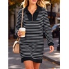 image:imageANRABESS Womens Long Sleeve Half Zip Mini DressBlack White Stripe