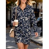 image:imageANRABESS Womens Long Sleeve Half Zip Mini DressBlue Apricot Floral