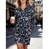image:imageANRABESS Womens Long Sleeve Half Zip Mini DressBlue Apricot Floral