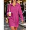 image:imageANRABESS Womens Long Sleeve Half Zip Mini DressHot Pink