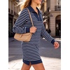 image:imageANRABESS Womens Long Sleeve Half Zip Mini DressNavy Blue White Stripe
