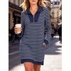 image:imageANRABESS Womens Long Sleeve Half Zip Mini DressNavy Blue White Stripe