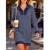 image:imageANRABESS Womens Long Sleeve Half Zip Mini DressNavy Blue White Stripe