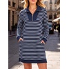image:imageANRABESS Womens Long Sleeve Half Zip Mini DressNavy Blue White Stripe