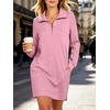 image:imageANRABESS Womens Long Sleeve Half Zip Mini DressPink