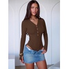 image:imageANRABESS Womens Long Sleeve V Neck Henley Bodysuits TopsCoffee
