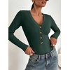 image:imageANRABESS Womens Long Sleeve V Neck Henley Bodysuits TopsDeep Green