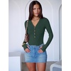 image:imageANRABESS Womens Long Sleeve V Neck Henley Bodysuits TopsDeep Green