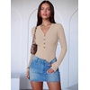 image:imageANRABESS Womens Long Sleeve V Neck Henley Bodysuits TopsGrey Camel