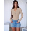 image:imageANRABESS Womens Long Sleeve V Neck Henley Bodysuits TopsGrey Camel