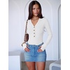 image:imageANRABESS Womens Long Sleeve V Neck Henley Bodysuits TopsWhite