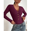 image:imageANRABESS Womens Long Sleeve V Neck Henley Bodysuits TopsWine Red