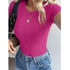 image:imageANRABESS Womens Ribbed Short Sleeve Tops Basic Tee ShirtsHot Pink