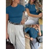 image:imageANRABESS Womens Ribbed Short Sleeve Tops Basic Tee ShirtsIndigo