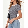 image:imageANRABESS Womens Ribbed Short Sleeve Tops Basic Tee ShirtsNavy White Striped