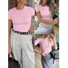 image:imageANRABESS Womens Ribbed Short Sleeve Tops Basic Tee ShirtsPink