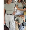 image:imageANRABESS Womens Ribbed Short Sleeve Tops Basic Tee ShirtsSage Green