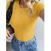 image:imageANRABESS Womens Ribbed Short Sleeve Tops Basic Tee ShirtsYellow