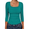 image:imageANRABESS Womens 34 Sleeve Tops Scoop Neck Fitted Ribbed Tee ShirtsTeal