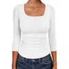 image:imageANRABESS Womens 34 Sleeve Tops Scoop Neck Fitted Ribbed Tee ShirtsWhite