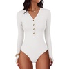 image:imageANRABESS Womens Long Sleeve V Neck Henley Bodysuits TopsWhite