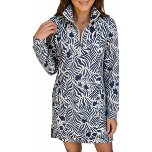 image:imageANRABESS Womens Long Sleeve Half Zip Mini DressApricot Blue Floral