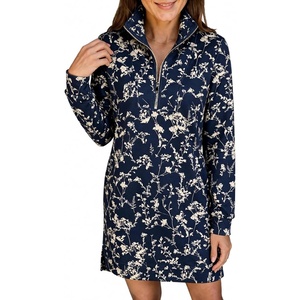 image:imageANRABESS Womens Long Sleeve Half Zip Mini DressBlue Apricot Floral
