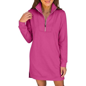 image:imageANRABESS Womens Long Sleeve Half Zip Mini DressHot Pink
