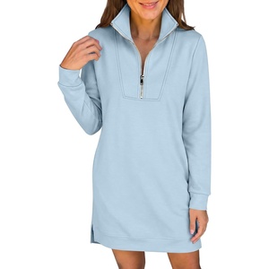 image:imageANRABESS Womens Long Sleeve Half Zip Mini DressLight Blue