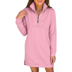 image:imageANRABESS Womens Long Sleeve Half Zip Mini DressPink