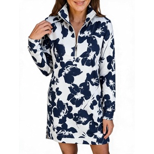 image:imageANRABESS Womens Long Sleeve Half Zip Mini DressWhite Navy Floral