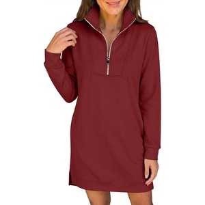 image:imageANRABESS Womens Long Sleeve Half Zip Mini DressWine Red