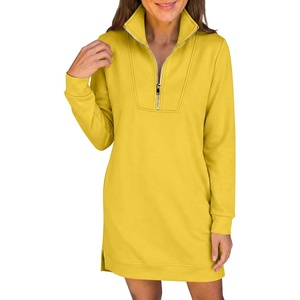 image:imageANRABESS Womens Long Sleeve Half Zip Mini DressYellow