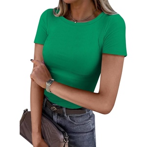 image:imageANRABESS Womens Ribbed Short Sleeve Tops Basic Tee ShirtsGreen