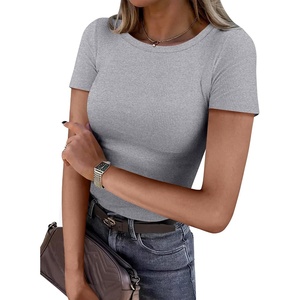 image:imageANRABESS Womens Ribbed Short Sleeve Tops Basic Tee ShirtsGrey