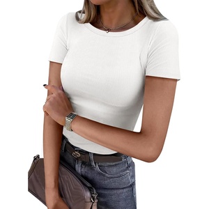image:imageANRABESS Womens Ribbed Short Sleeve Tops Basic Tee ShirtsWhite